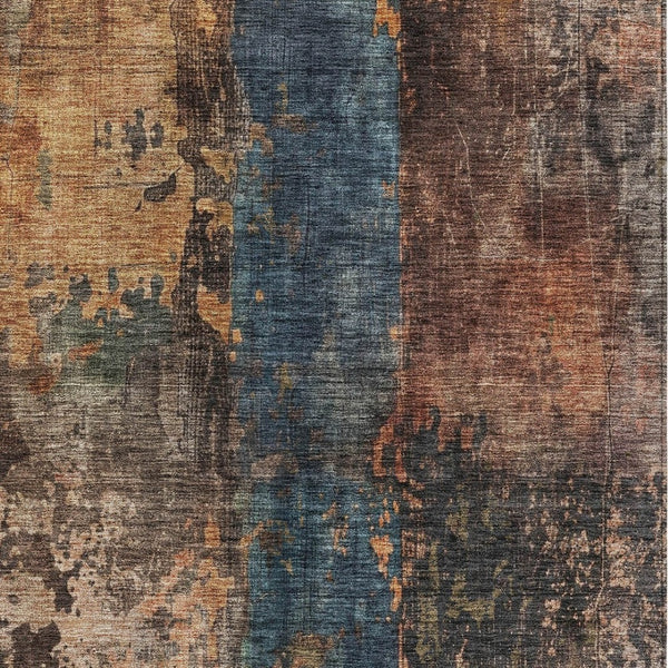 Homeroots 3' Abstract Blue Copper And Brown Washable Area Rug For Indoor And Outdoor Spaces, Stain Resistant 9' X 12' Polyester 606060