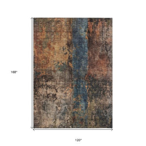 Homeroots 3' Abstract Blue Copper And Brown Washable Area Rug For Indoor And Outdoor Spaces, Stain Resistant 10' X 14' Polyester 606061