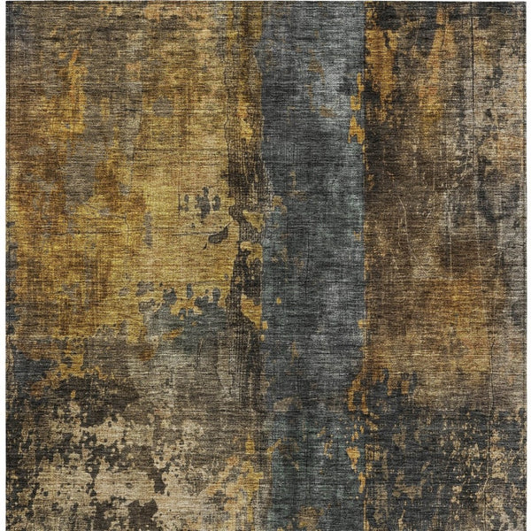 Homeroots 3' Abstract Blue Copper And Brown Washable Area Rug For Indoor And Outdoor Spaces, Stain Resistant 3' X 5' Polyester 606062