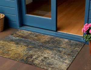Homeroots 3' Abstract Blue Copper And Brown Washable Area Rug For Indoor And Outdoor Spaces, Stain Resistant 3' X 5' Polyester 606062