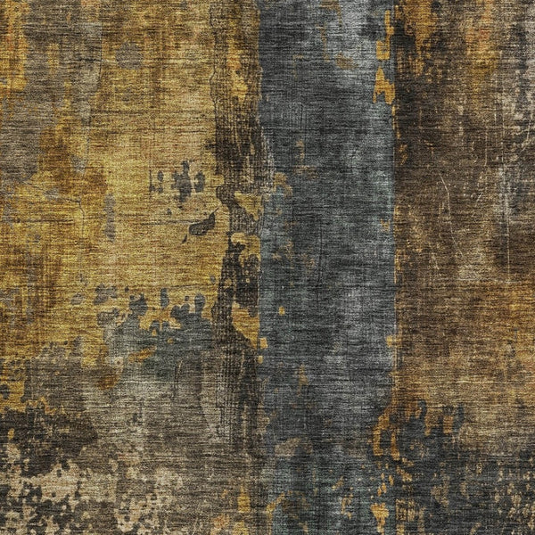 Homeroots 3' Abstract Blue Copper And Brown Washable Area Rug For Indoor And Outdoor Spaces, Stain Resistant 3' X 5' Polyester 606062