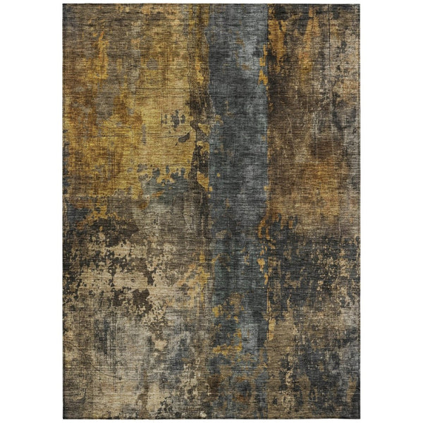 HomeRoots 5' Abstract Gray Brown and Gold Washable Area Rug - Stylish, Durable, and Versatile for Any Space 5' X 8' 606063