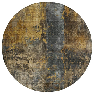HomeRoots 5' Abstract Gray Brown and Gold Washable Area Rug - Stylish, Durable, and Versatile for Any Space 8' Round 606064