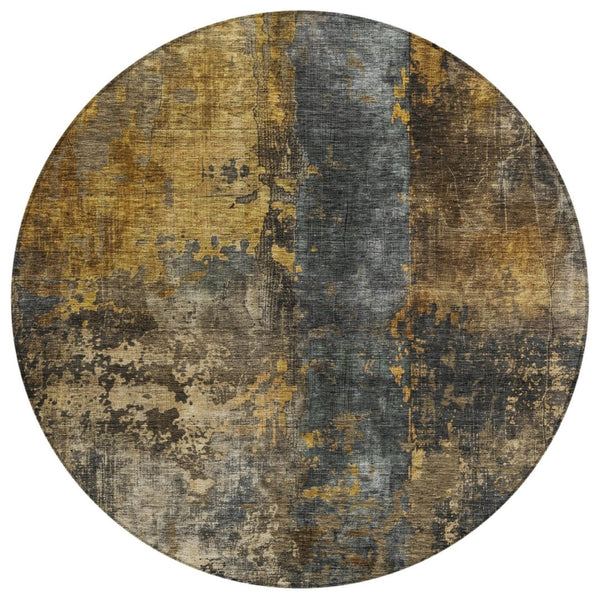 HomeRoots 5' Abstract Gray Brown and Gold Washable Area Rug - Stylish, Durable, and Versatile for Any Space 8' Round 606064