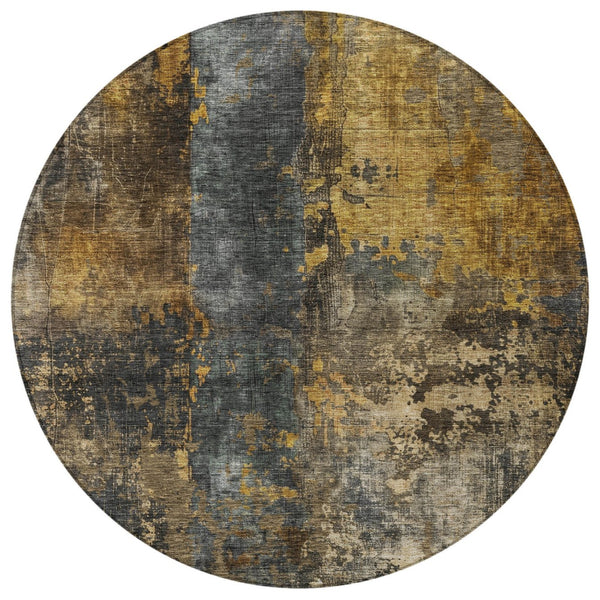 Homeroots 3' Abstract Blue Copper And Brown Washable Area Rug For Indoor And Outdoor Spaces, Stain Resistant 8' Round Polyester 606064