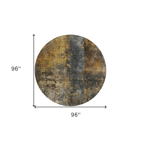 Homeroots 3' Abstract Blue Copper And Brown Washable Area Rug For Indoor And Outdoor Spaces, Stain Resistant 8' Round Polyester 606064