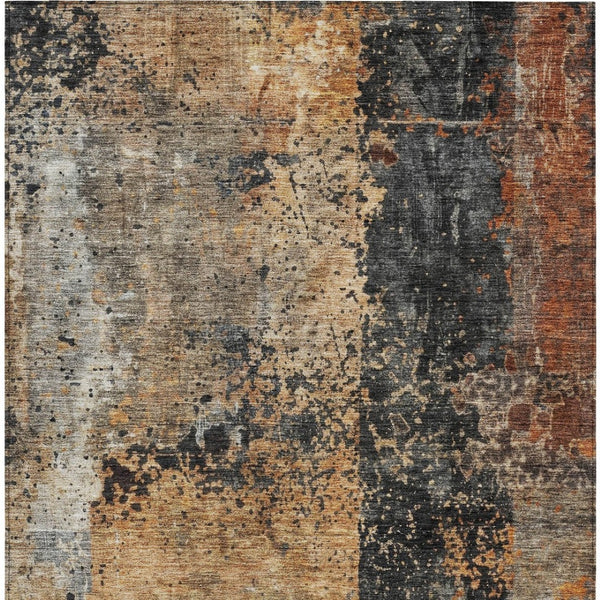 Homeroots 3' Stylish Copper And Black Abstract Washable Area Rug For Indoor And Outdoor Living Spaces 3' X 5' Polyester 606068