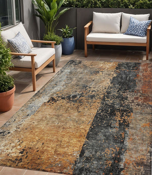 Homeroots 3' Stylish Copper And Black Abstract Washable Area Rug For Indoor And Outdoor Living Spaces 5' X 8' Polyester 606069