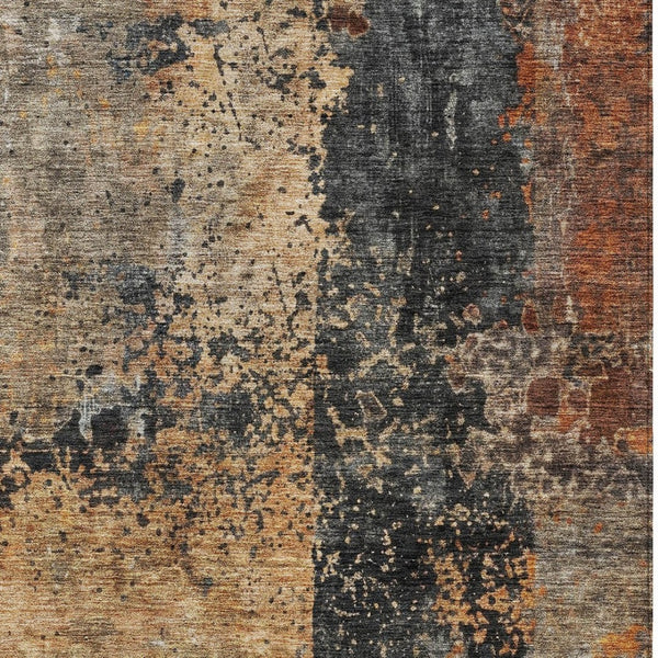 Homeroots 3' Stylish Copper And Black Abstract Washable Area Rug For Indoor And Outdoor Living Spaces 5' X 8' Polyester 606069
