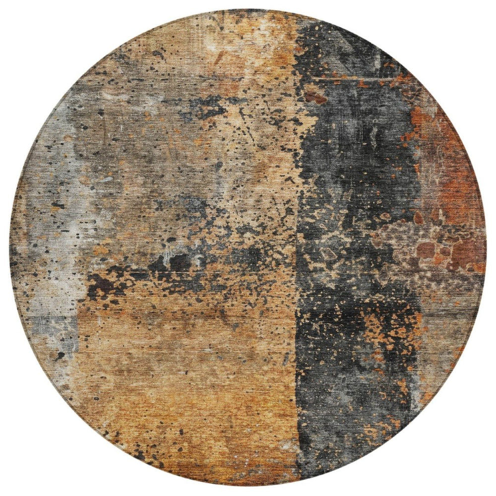 HomeRoots 5' Copper and Black Abstract Washable Indoor-Outdoor Area Rug – Stylish, Durable, and Easy Care 8' Round 606070