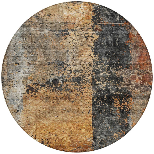 Homeroots 3' Stylish Copper And Black Abstract Washable Area Rug For Indoor And Outdoor Living Spaces 8' Round Polyester 606070