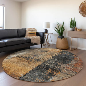 Homeroots 3' Stylish Copper And Black Abstract Washable Area Rug For Indoor And Outdoor Living Spaces 8' Round Polyester 606070