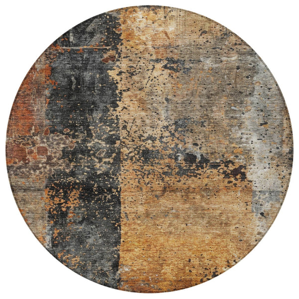 Homeroots 3' Stylish Copper And Black Abstract Washable Area Rug For Indoor And Outdoor Living Spaces 8' Round Polyester 606070