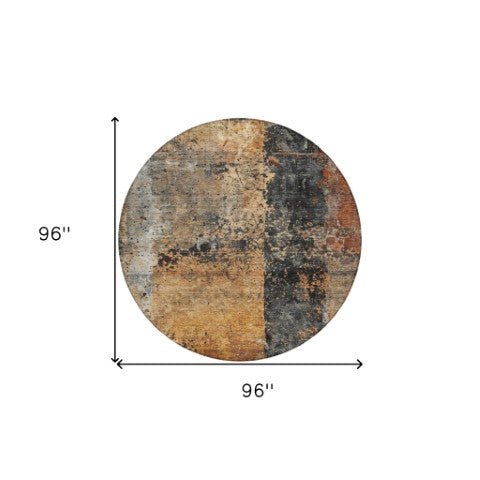 Homeroots 3' Stylish Copper And Black Abstract Washable Area Rug For Indoor And Outdoor Living Spaces 8' Round Polyester 606070