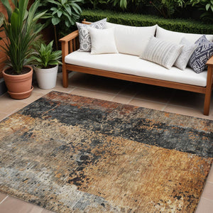 Homeroots 3' Stylish Copper And Black Abstract Washable Area Rug For Indoor And Outdoor Living Spaces 8' X 10' Polyester 606071