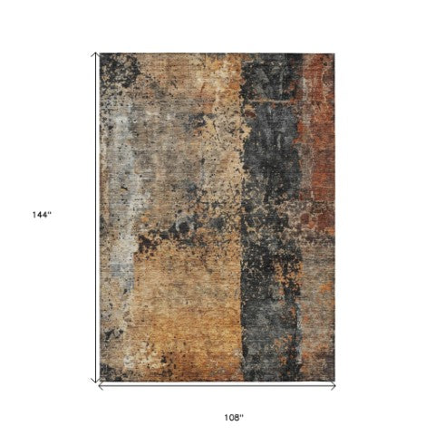Homeroots 3' Stylish Copper And Black Abstract Washable Area Rug For Indoor And Outdoor Living Spaces 9' X 12' Polyester 606072
