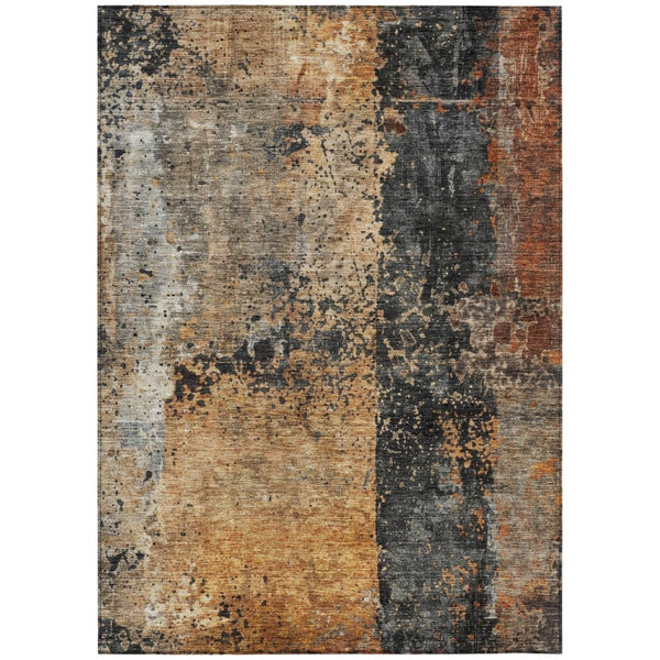 HomeRoots 9' X 12' Copper & Black Abstract Area Rug - Stylish, Washable, Durable for Indoor & Outdoor Spaces 606072
