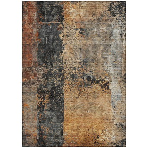 HomeRoots 9' X 12' Copper & Black Abstract Area Rug - Stylish, Washable, Durable for Indoor & Outdoor Spaces 606072