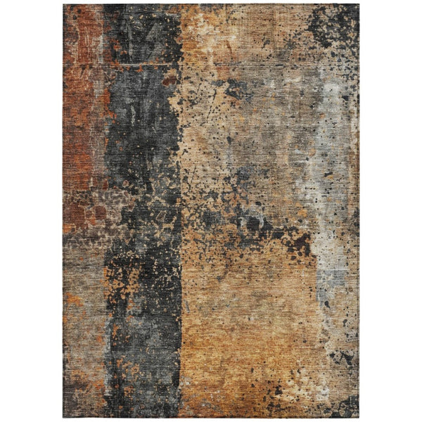 HomeRoots 9' X 12' Copper & Black Abstract Area Rug - Stylish, Washable, Durable for Indoor & Outdoor Spaces 606072