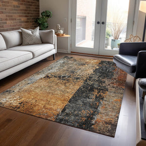 HomeRoots 9' X 12' Copper & Black Abstract Area Rug - Stylish, Washable, Durable for Indoor & Outdoor Spaces 606072