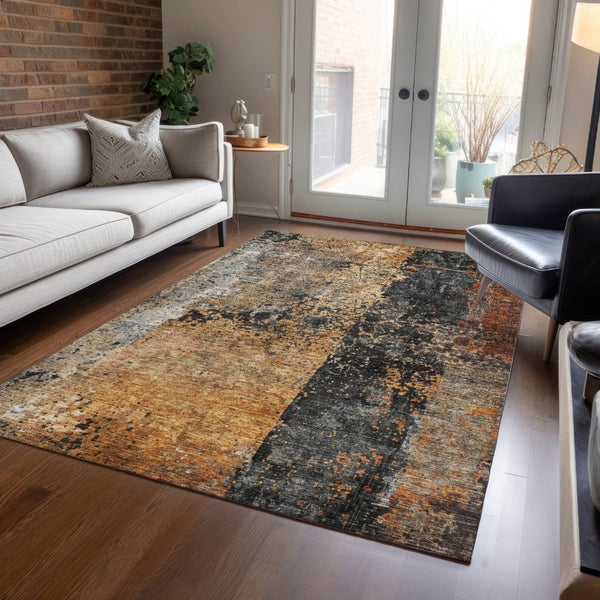 HomeRoots 9' X 12' Copper & Black Abstract Area Rug - Stylish, Washable, Durable for Indoor & Outdoor Spaces 606072