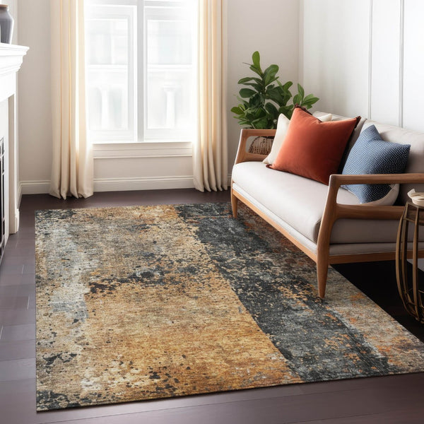 HomeRoots 9' X 12' Copper & Black Abstract Area Rug - Stylish, Washable, Durable for Indoor & Outdoor Spaces 606072