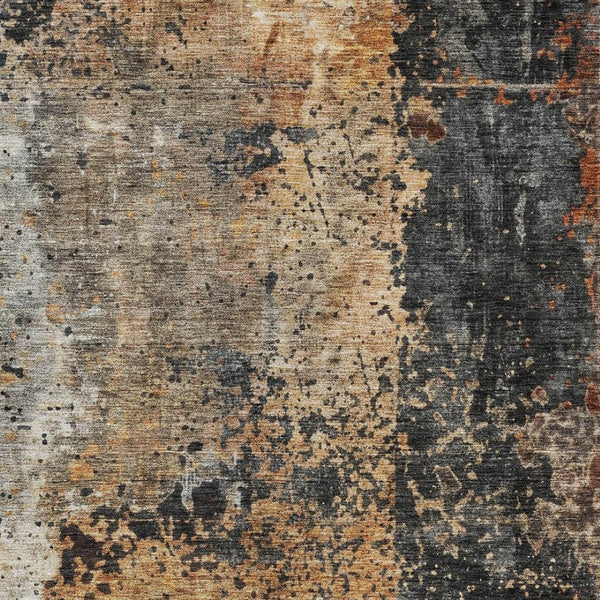 Homeroots 3' Stylish Copper And Black Abstract Washable Area Rug For Indoor And Outdoor Living Spaces 10' X 14' Polyester 606073