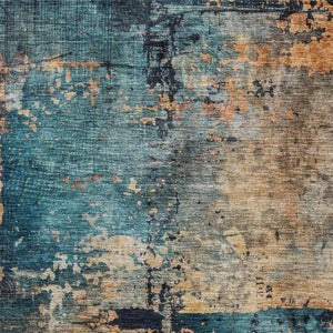 Homeroots 3' Stunning Teal Blue And Copper Abstract Washable Area Rug For Indoor And Outdoor Spaces 3' X 5' Polyester 606074