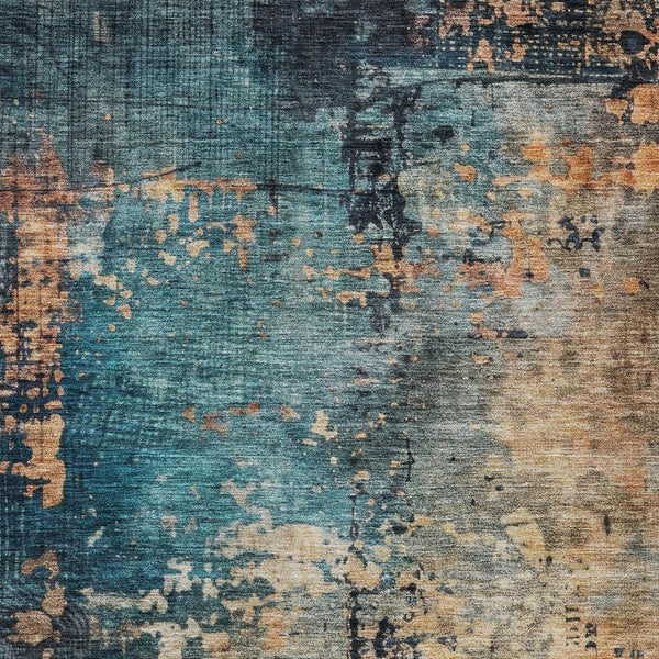 Homeroots 3' Stunning Teal Blue And Copper Abstract Washable Area Rug For Indoor And Outdoor Spaces 5' X 8' Polyester 606075