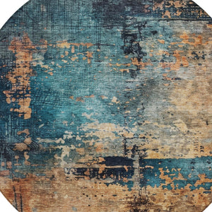 Homeroots 3' Stunning Teal Blue And Copper Abstract Washable Area Rug For Indoor And Outdoor Spaces 8' Round Polyester 606076