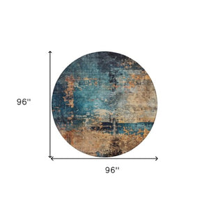 Homeroots 3' Stunning Teal Blue And Copper Abstract Washable Area Rug For Indoor And Outdoor Spaces 8' Round Polyester 606076