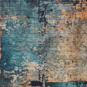 Homeroots 3' Stunning Teal Blue And Copper Abstract Washable Area Rug For Indoor And Outdoor Spaces 8' X 10' Polyester 606077