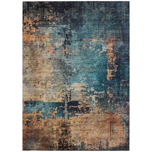 Homeroots 3' Stunning Teal Blue And Copper Abstract Washable Area Rug For Indoor And Outdoor Spaces 10' X 14' Polyester 606079