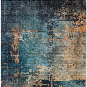 Homeroots 3' Stunning Teal Blue And Copper Abstract Washable Area Rug For Indoor And Outdoor Spaces 10' X 14' Polyester 606079