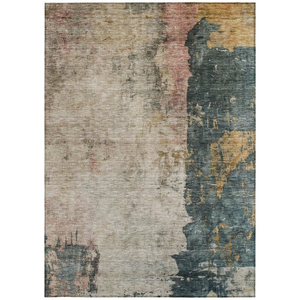 Homeroots 3' Stylish Taupe Blue And Lavender Abstract Washable Indoor-outdoor Area Rug For Any Space 3' X 5' Polyester 606080