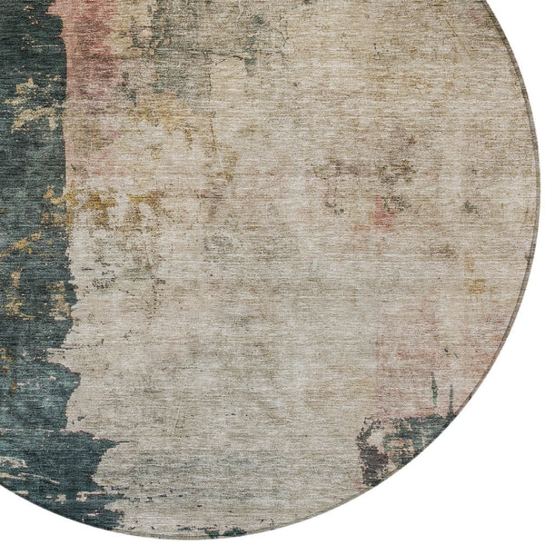 Homeroots 3' Stylish Taupe Blue And Lavender Abstract Washable Indoor-outdoor Area Rug For Any Space 8' Round Polyester 606082