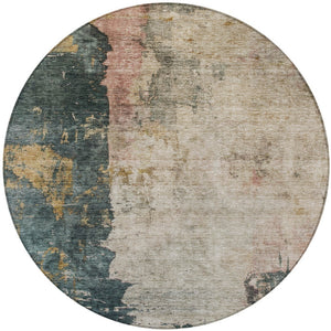 Homeroots 3' Stylish Taupe Blue And Lavender Abstract Washable Indoor-outdoor Area Rug For Any Space 8' Round Polyester 606082