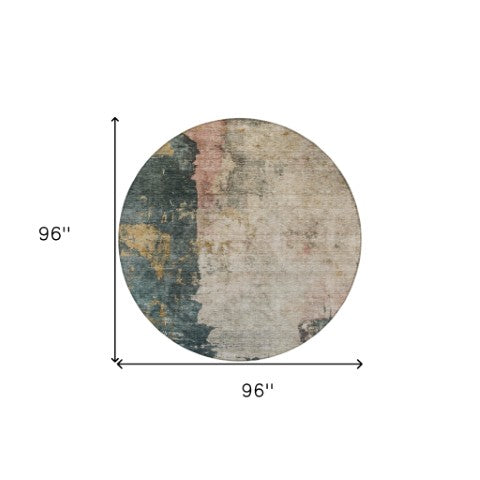 Homeroots 3' Stylish Taupe Blue And Lavender Abstract Washable Indoor-outdoor Area Rug For Any Space 8' Round Polyester 606082