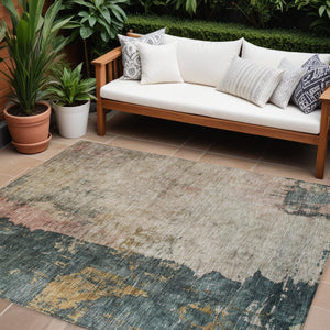 Homeroots 3' Stylish Taupe Blue And Lavender Abstract Washable Indoor-outdoor Area Rug For Any Space 8' X 10' Polyester 606083