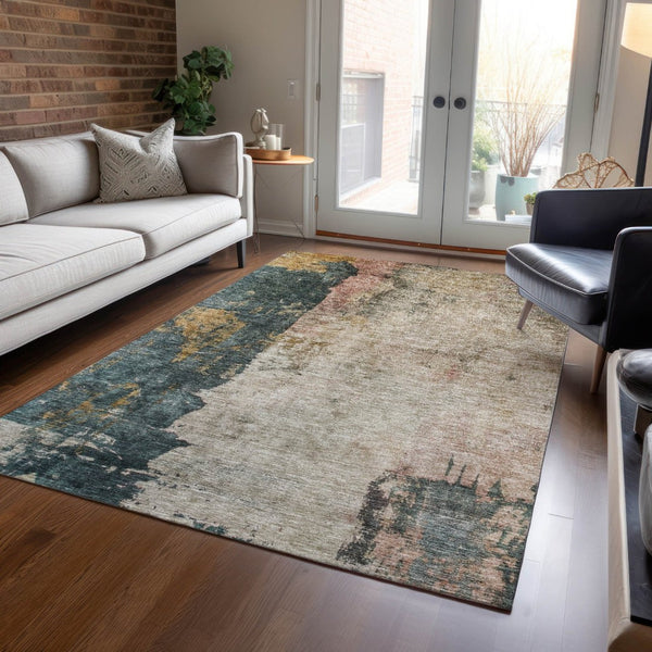 HomeRoots 5' Abstract Washable Area Rug in Taupe, Blue & Lavender - Durable & Stylish for Indoor/Outdoor Use 8' X 10' 606083