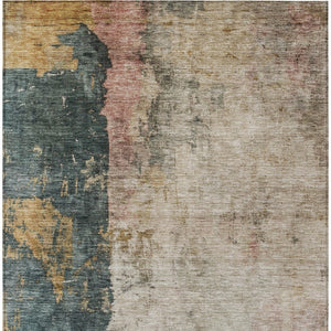 Homeroots 3' Stylish Taupe Blue And Lavender Abstract Washable Indoor-outdoor Area Rug For Any Space 10' X 14' Polyester 606085