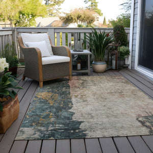 Homeroots 3' Stylish Taupe Blue And Lavender Abstract Washable Indoor-outdoor Area Rug For Any Space 10' X 14' Polyester 606085