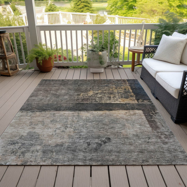Homeroots 3' Coffee Black And Beige Abstract Washable Area Rug For Stylish Indoor And Outdoor Spaces 3' X 5' Polyester 606086