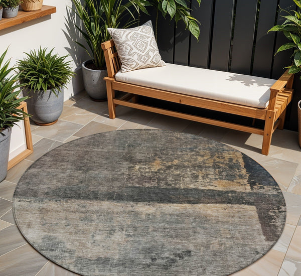 Homeroots 3' Coffee Black And Beige Abstract Washable Area Rug For Stylish Indoor And Outdoor Spaces 8' Round Polyester 606088