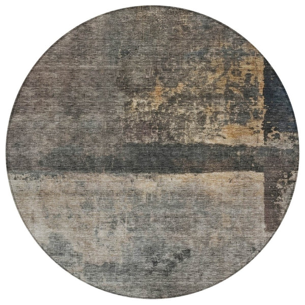 HomeRoots 5' Abstract Coffee Black and Beige Area Rug - Durable, Washable, Ideal for Indoor and Outdoor Spaces 8' Round 606088