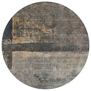 Homeroots 3' Coffee Black And Beige Abstract Washable Area Rug For Stylish Indoor And Outdoor Spaces 8' Round Polyester 606088