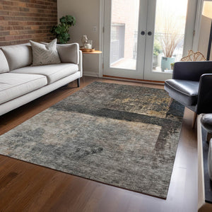 Homeroots 3' Coffee Black And Beige Abstract Washable Area Rug For Stylish Indoor And Outdoor Spaces 8' X 10' Polyester 606089