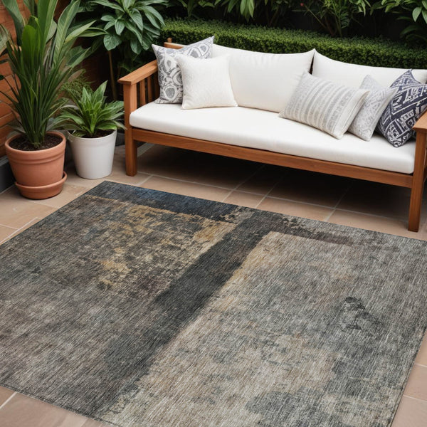 Homeroots 3' Coffee Black And Beige Abstract Washable Area Rug For Stylish Indoor And Outdoor Spaces 9' X 12' Polyester 606090