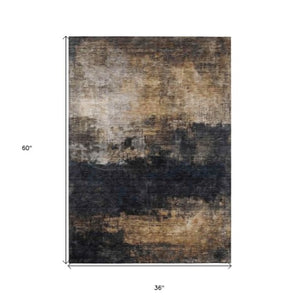 Homeroots 3' Charcoal Tan And Beige Abstract Washable Rug - Stylish Indoor Outdoor Accent For Any Space 3' X 5' Polyester 606092