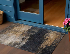 Homeroots 3' Charcoal Tan And Beige Abstract Washable Rug - Stylish Indoor Outdoor Accent For Any Space 3' X 5' Polyester 606092